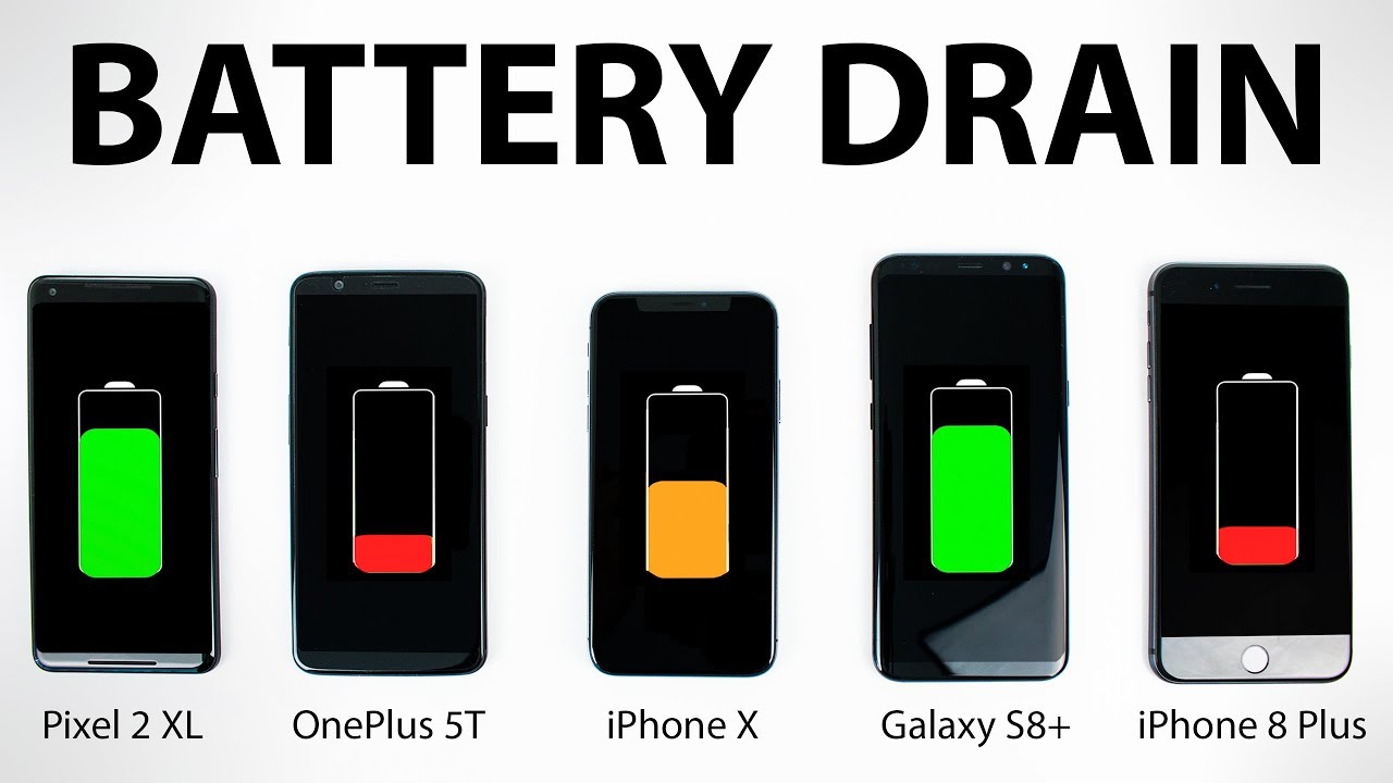 Google Pixel 2 vs iPhone X vs OnePlus 5T vs Galaxy S8 - BATTERY DRAIN Test!