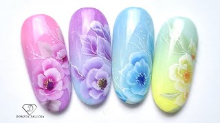 Summer flowers nail art with ombre gel polish. One stroke flowers nail art tutorial
