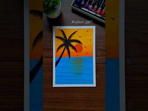 🌴 Sunset Scenery Drawing with Oil Pastels