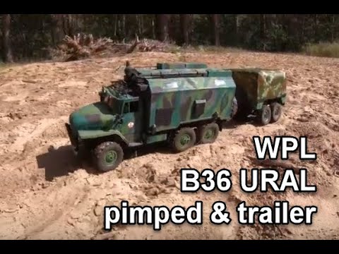 WPL B36 Ural with light, camo, sound and custom trailer
