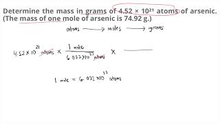 Determine the mass in grams of 4.52 × 10²¹ atoms of arsenic. (The mass of one mole of arsenic is
