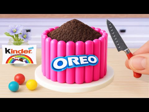 Kinder Chocolate vs Oreo Cake | Satisfying Miniature Chocolate Cake Recipe With Pink Oreo