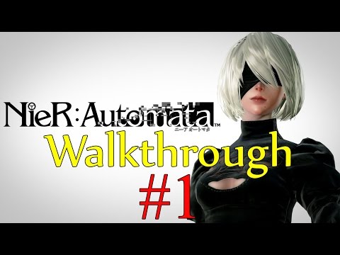 NieR Automata - Walkthrough Part 1 [Hard Mode] - Prologue & Goliath Boss Fight.