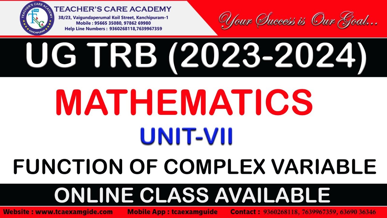 UGTRB  2023: MATHS - UNIT VII - COMPLEX ANALYSIS (FUNCTION OF COMPLEX VARIABLE)