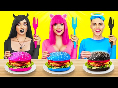 Pink VS Black VS Blue Food Challenge | Mukbang with Color Food and Yummies by RATATA