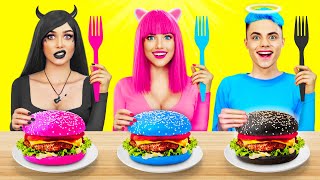 Pink VS Black VS Blue Food Challenge | Mukbang with Color Food and Yummies by RATATA