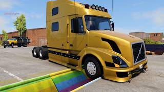 Truck vs Speed ​​Bumps Big Gutter Hell Jump Spinning Tops with Spiked Balls and Giant Hammers BeamNG