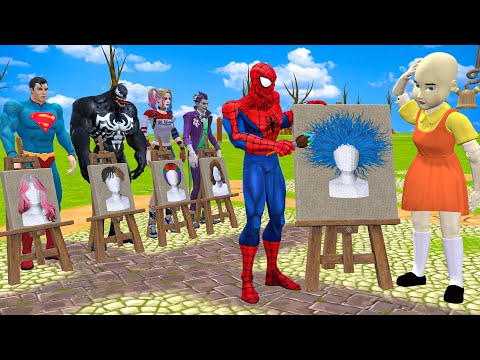 Who Will Win 😱 Superhero vs Squid Game Drawing Squid Girl’s Hair Challenge!