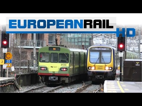 Iarnród Éireann Irish Rail 8100 EMU calls at & 29000 DMU arrives at Tara Street Station