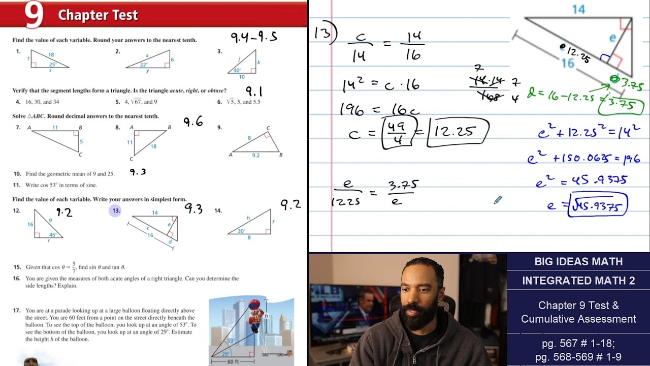 Big Ideas Math [IM2]: Chapter 9 Test & Cumulative Assessment (Problem Set)