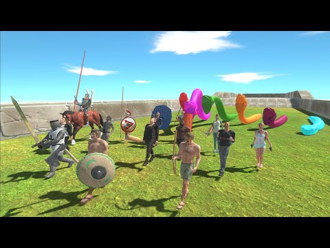 Humans trying to escape from Neon Titanoboas - Animal Revolt Battle Simulator