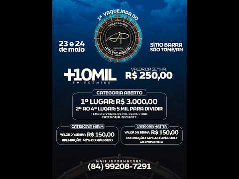 VAQUEJADA AO VIVO 1ºVAQUEJADA DO PARQUE ANTONIO PEREIRA SÃO TOMÉ/ RN