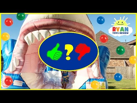 Giant Inflatable Water Slide Shark Ball Pop Challenge Surprise Toys Learn Colors - Video Review