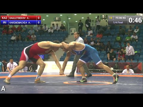 1/4 FS - 86 kg: A. KARIMIMACHIA (IRI) df. A. DAULETBEKOV (KAZ), 9-0