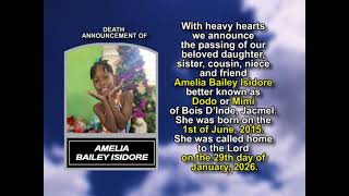 Amelia Bailey Isidore ~ Short Obituary