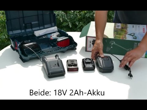 Bosch 18V cordless power tools, blue (professional) and green (DIY), batteries, chargers, tools