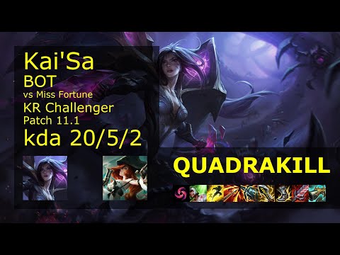 Kai'Sa ADC vs Miss Fortune - KR Challenger 20/5/2 Patch 11.1 Gameplay // [롤] 카이사 vs 미스 포츈