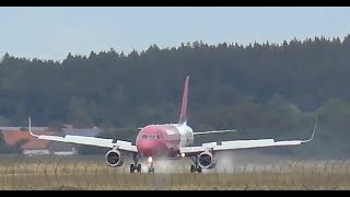 Full HD | Heavy braking with smoking tires - Exit missed! | A320 WZ at EDJA-Memmingen Airport