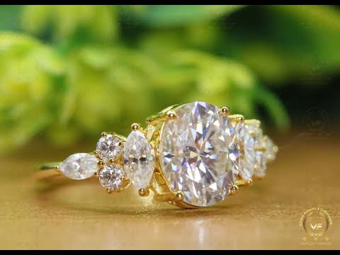 4.54CTW Oval Cut Colorless Moissanite Ring,Three Stone Engagement Bridal Ring