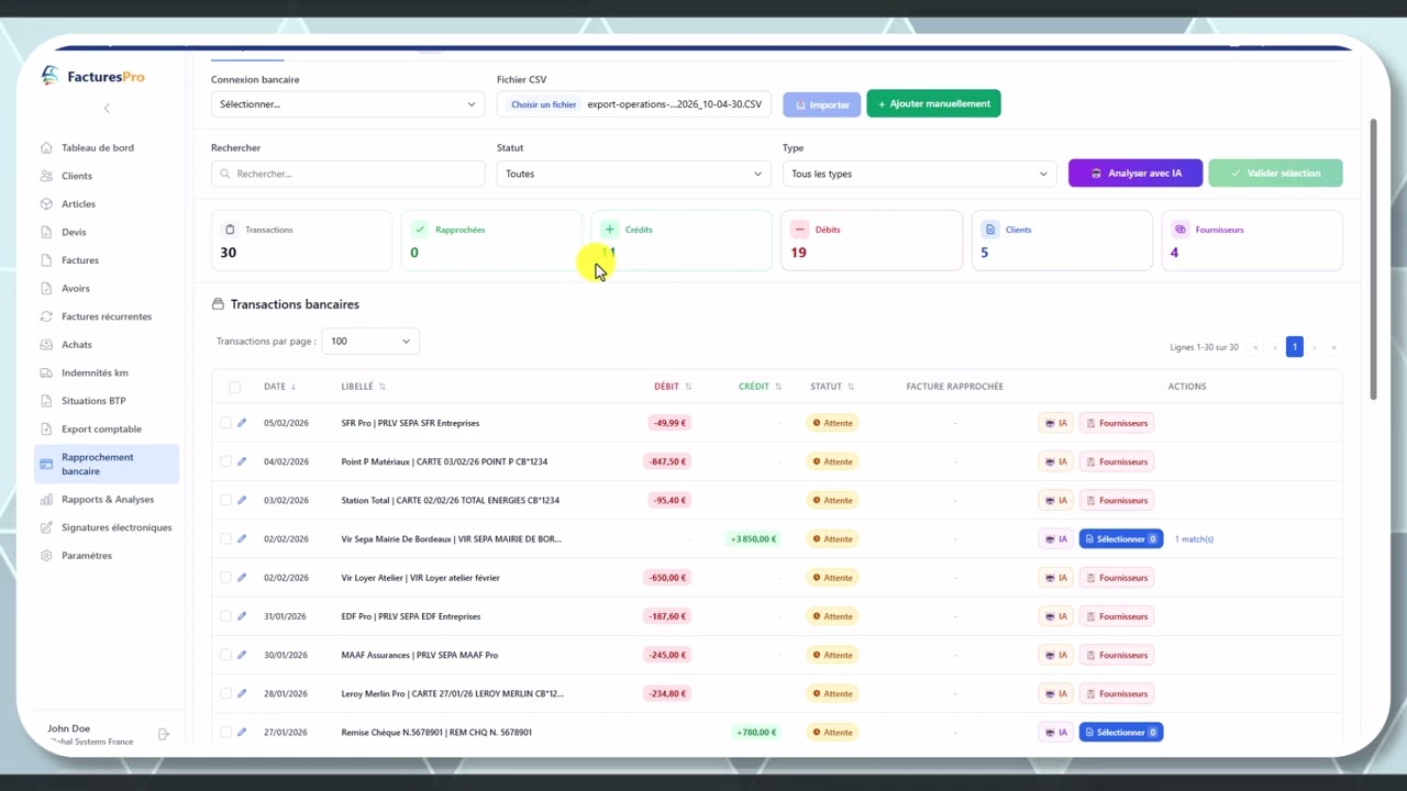 Tutoriel vidéo : Banque et connexion bancaire — Formation FacturesPro