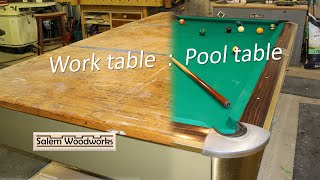 A great wood shop work table that is also a pool table