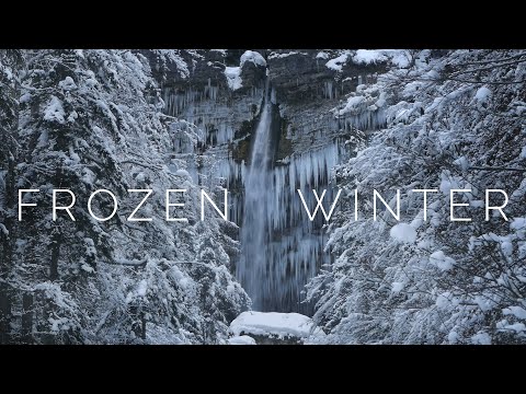 4K Frozen Winter Waterfall - Soft Pink Noise Nature Sounds - 1 Hour Beautiful Soundscape HQ