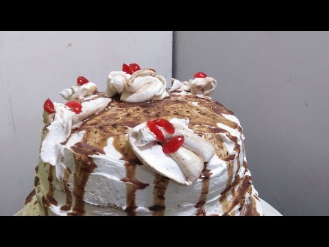 black &white forest cake 3tier at home in kadai