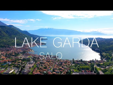 Salò City Tourist Place on Lake Garda, Italy. Aerial drone 4K video. Calm Relaxing Music