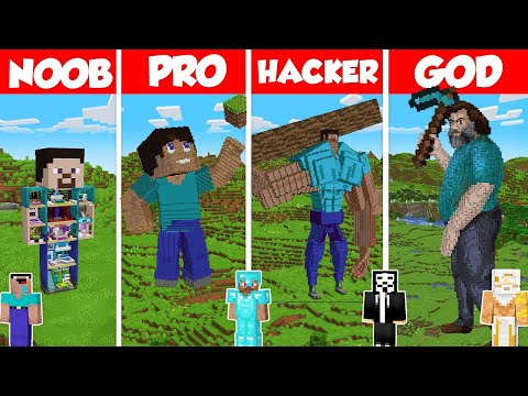Steve Statue Build Battle Challenge - Noob vs Pro vs Hacker vs God - Minecraft Animation