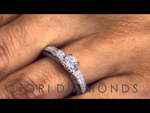 ER-0098 - 0.96 Carat E-SI2 Certified Natural Round Diamond Engagement Ring 18k White Gold