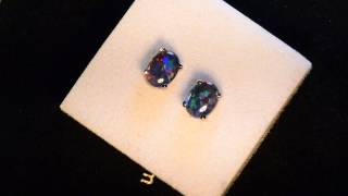 18K WHITE GOLD GENUINE AUSTRALIAN OPAL STUD EARRINGS m12258