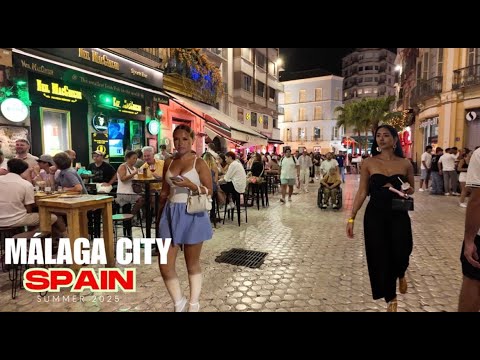 Malaga City Nightlife Summer 2025 Walking Tour Spain 🇪🇸 Andalucía [4K]