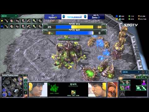 [0409] Hydra(CJ) vs Zenio(EG-TL) ZvZ 1SET  Korhal Floating Island -Starcraft2,esportstv,SPL