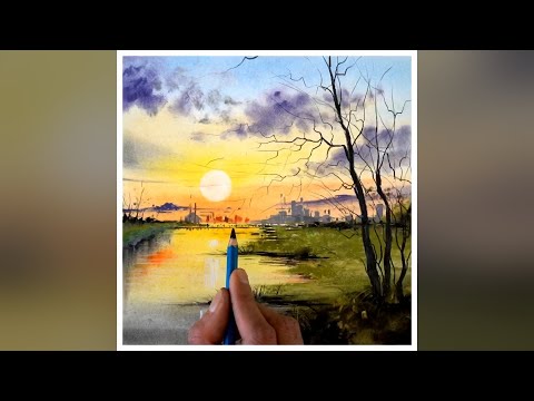 Easy soft pastel drawing of a beautiful sunset - How to draw