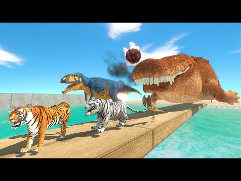 Dinosaurs and Animals Falling Into Water Tank | Escape Fire Ball - Animal Revolt Battle Simulator