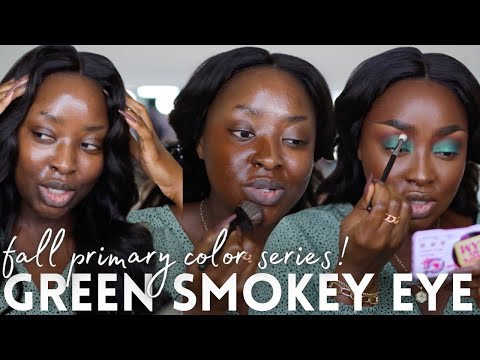 FALL GREEN SHIMMER SMOKEY EYE DARK SKIN FENTY BEAUTY SNAP SHADOW HOW TO BLEND EYESHADOW |Mena Adubea