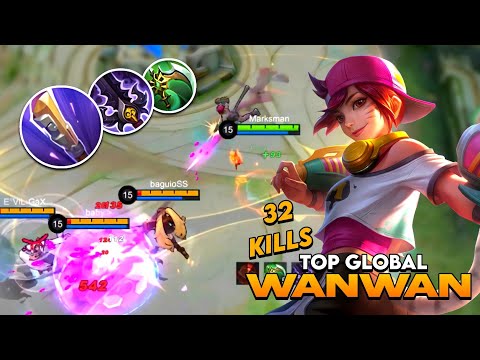 TOP GLOBAL WANWAN MACHINE GUN BUILD IS 100% BROKEN!! (unli tower dive) - MLBB