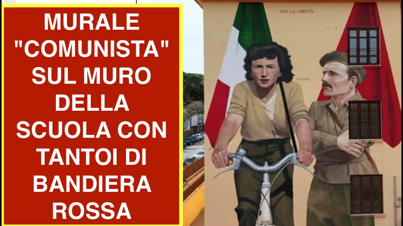 MURALE "COMUNISTA" SUL MURO DELLA SCUOLA CON TANTOI DI BANDIERA ROSSA