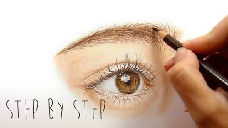 Step by Step  How to draw and color a realistic ey