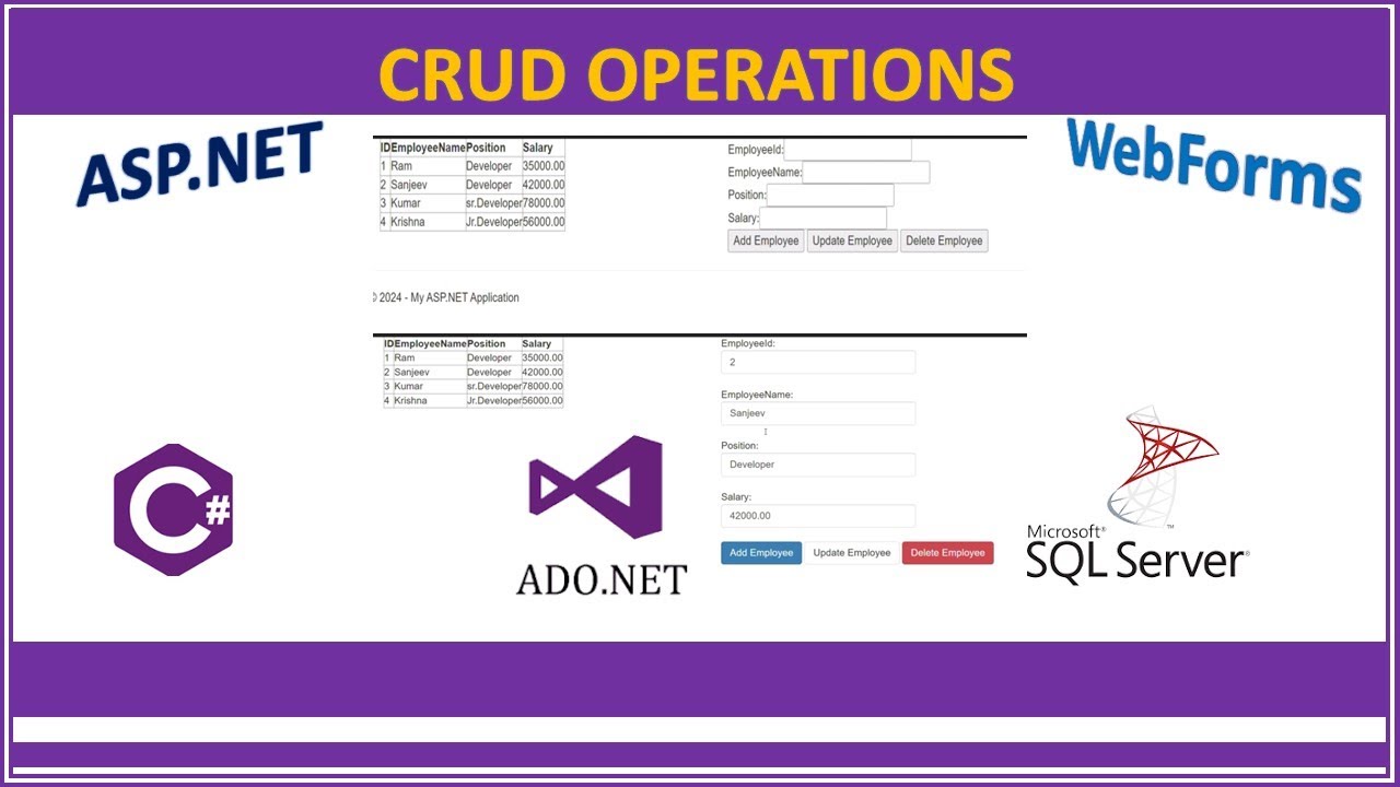 crud operation in asp.net || crud in asp.net webforms || crud in c#