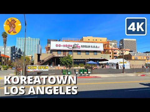 Koreatown Walking Tour, Los Angeles CA, USA | {4k} 🔊 Binaural Sound