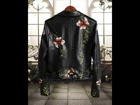 Black embroidery leather jacket