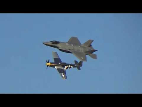 F-35 and P-51 Mustang Heritage Flyby - Airshow London 2017