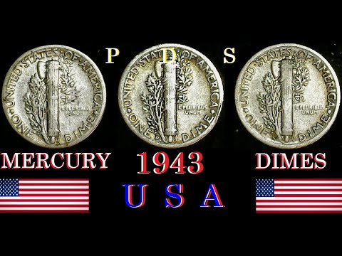 1943 P D S MERCURY DIMES