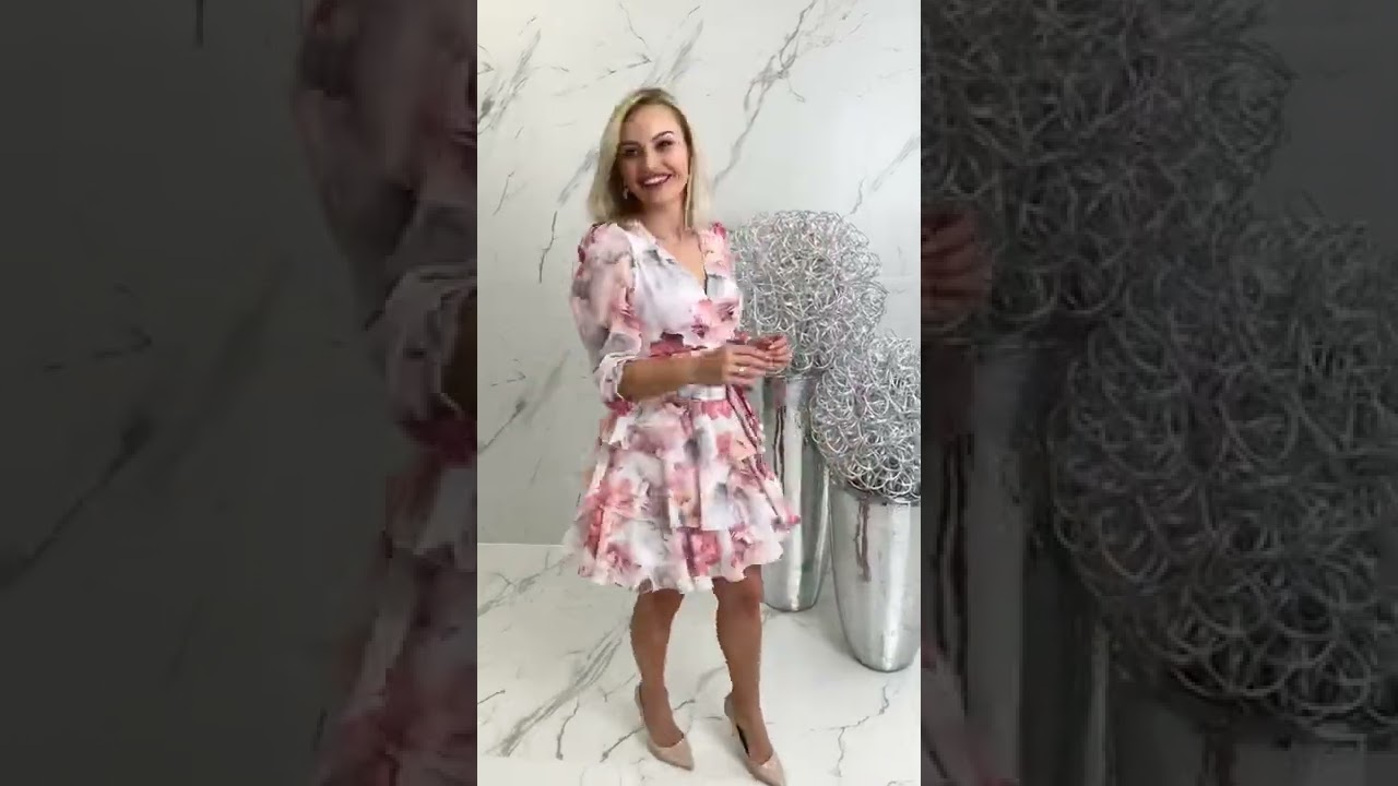 FLORIS Sukienka w Kwiaty Boho Szyfonowa Rozkloszowana Wesele Chrzciny Komunia