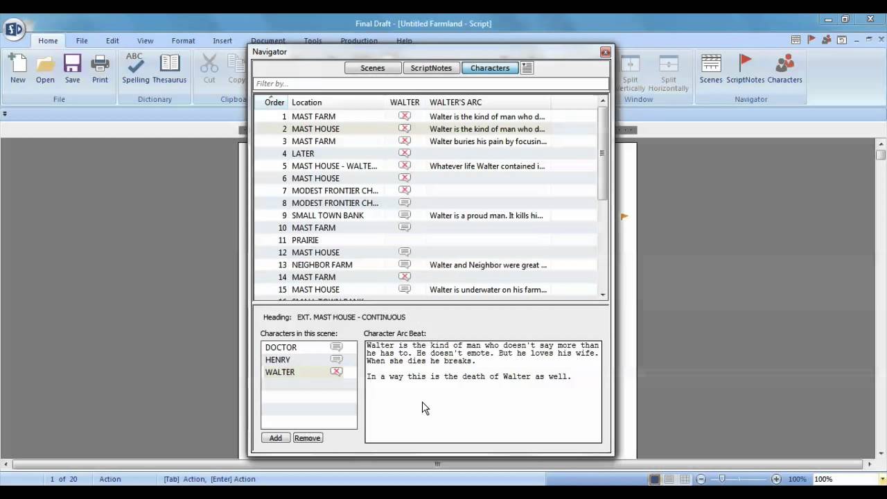 Final Draft 9 for Windows | Character Navigator Tutorial