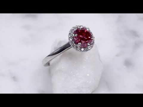 Round Halo Cathedral Engagement Ring with Natural Pink Diamond