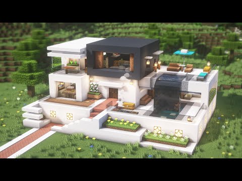 IrieGenie -  Minecraft: How To Build a Modern House with Pool Waterfall(#25) |  Minecraft architecture, modern house, interior