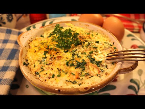 Eggs en cocotte with fresh salmon