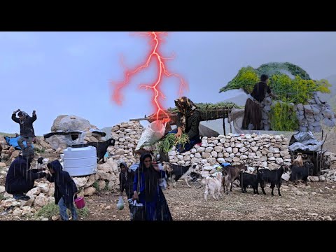 Heavy Rain in the Zagros Mountains: Daily Nomadic Life and Hard Work of the Mola Family🌧🌈